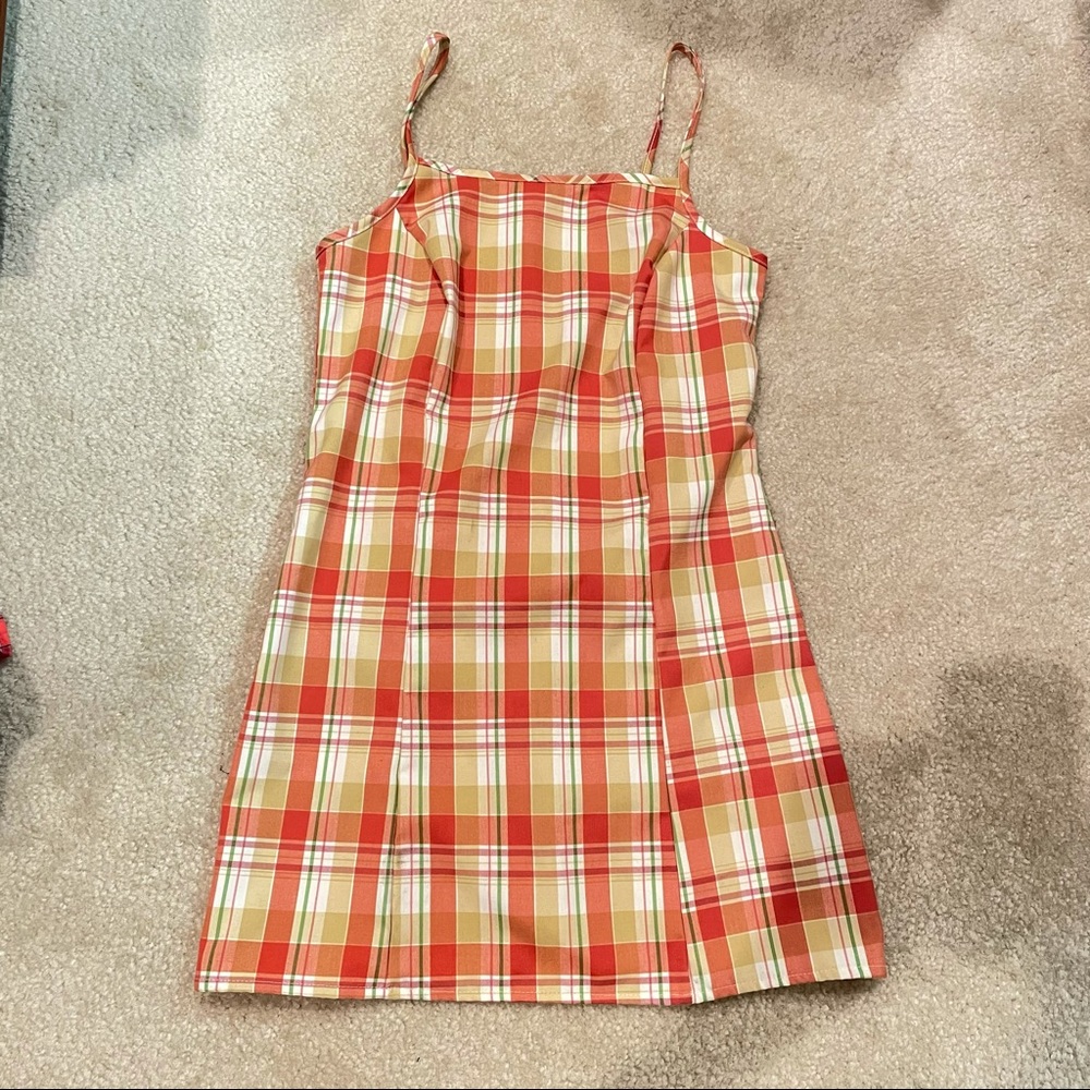 Urban Renewal Vintage Grid Dress color orange combo sizw S